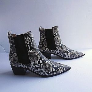 Matiko Leather Black/ White Animal Print Chelsea Booties 9